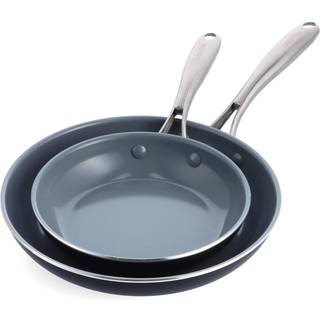 Greenpan Swift Sunde keramiske nonstick 8 """" og 10 """" Frying Pan Stillet Set rustfrit st?l h?ndtag PFAS-fri opvaskemaskine Safe Oven Safe Black