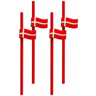 Royal Series Genanvendelige Sugerør M. Flag I Silikone 4stk. - Rød/Hvid