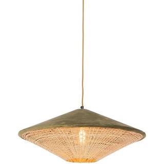 Rustik pendellampe grøn fløjl med rattan 60 cm - Frills Can