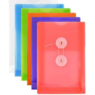 Jampapirplastkonvolutter med lukning af knap og streng - 4 1/4 x 6 1/4 - Assorterede farver - 6/pakke