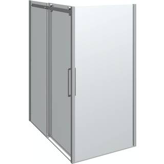 Dansani Deluxe skydedør med sidevæg, vendbar, 160x100 cm Krom/klart glas