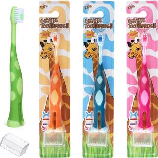 55Dental Kids Tooth Breush s?t bl?d giraff tandb?rste til b?rn 3-12. Easy-Grip Bristle Cover Self-st?ende og splittet bund til Cup Rim. af lix 4