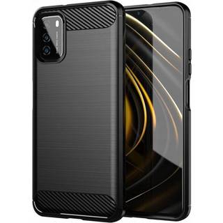 Xiaomi Poco M3 Tech-Protect Fleksibelt Plastik Carbon Cover - Sort