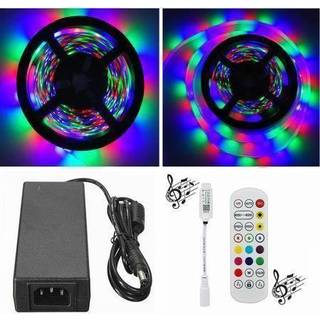 15 meter (3x5 meter), 12 volt, 72 watt, IP65, RGB LED strip - KOMPLET SÆT - 3x5 m stips + Bluetooth musik controller m. 2 udgange