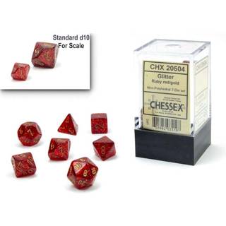 Chessex terning s?t - 10 mm glitter r?d/guld polyhedral terning s?t - fangehuller og drager D&D DND TTRPG terninger - inkluderer 7 terninger - D4