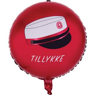 Folieballon rund i rød m/print "Studenterhue Tillykke"