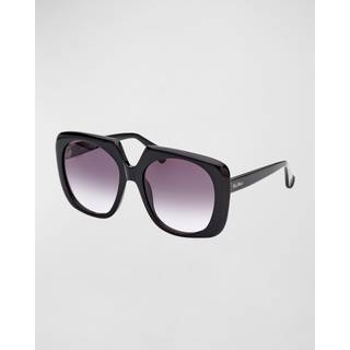 Max Mara Kvinde MM0047 LOGO12 01B Solbriller Acetat Sort Grå Geometrisk Normal Skygge