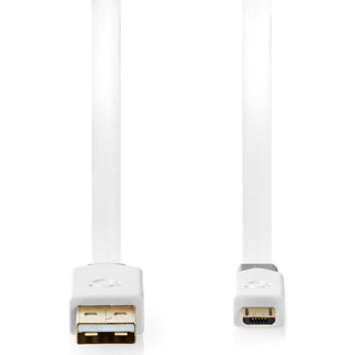 Nedis USB-kabel | USB 2.0 | USB-A Han | USB Micro-B han | 480 Mbps | Guldplateret | 1.00 m | Fladt | PVC | Hvid | Window Box