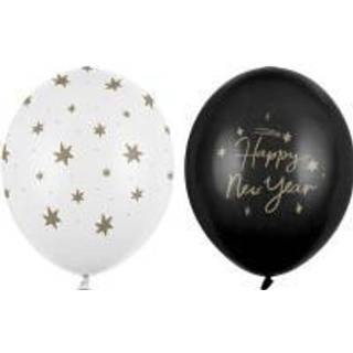 50 stk. Nytårsfest Balloner 30 cm latex – hvid &amp; sort med guldtryk, holdbar festpynt