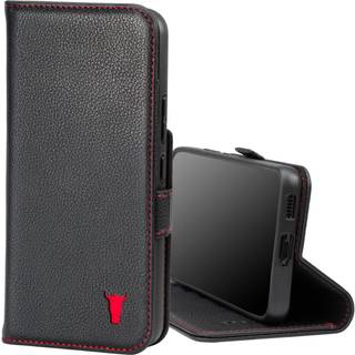 Samsung Galaxy S22 Leather Wallet Case (with Stand function) - Black with Red Detail