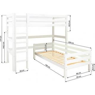 Hoppekids ECO Luxury - Køjeseng - 90x200 cm. - Vinkelkombi - Lige Stige - Fleksibel Indlægsbund - Hvid