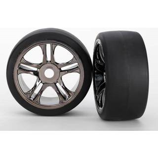Traxxas 6477 Tires & wheels, assembled, glued (split-spoke, black chrome
