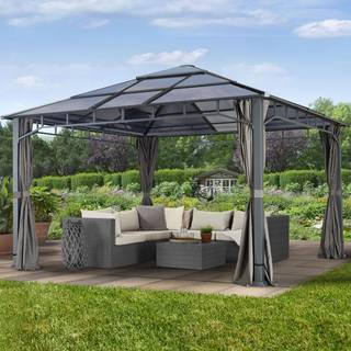 4x4m, hardtop havepavillon, inkl. 4 sidegardiner, loft grå - (300170)
