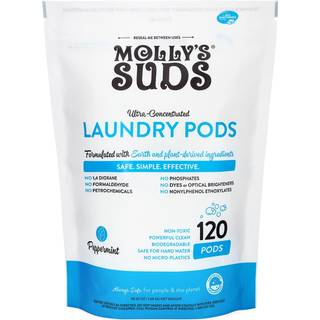 Molly's Suds vaskeri Detergent Pods | Rent vaskemiddel for følsom hud | Ultra -koncentreret og pletkamp | Pebermynte - 120 tælling (værdi pakke)