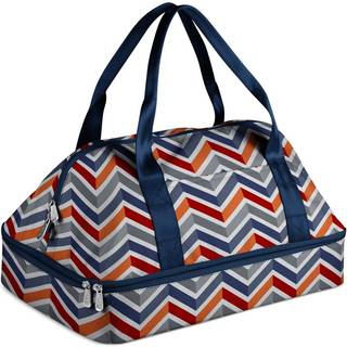 ONIVA - En picnictidsmærke Potluck Casserole Carrier Isoleret termisk fødevarebærer Isoleret gryderet Carrier Navy Blue Orange & Gray Mønster