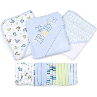 Spasilk Bath Hooded Howles & Washcloths Set til Babies 23-Piece Gift Set Blue
