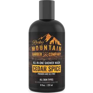 Rocky Mountain Barber Company Cedar Spice All -in -One Body Wash - Shampoo Body Wash Conditioner Face Wash & Beard Wash med ?teriske olier - 8 oz