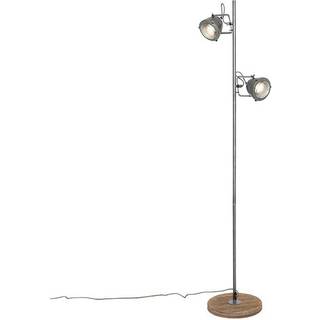 Industriel gulvlampe stål med træ 2-lys - Emado