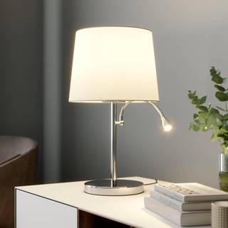 Lindby bordlampe Benjiro, hvid, tekstil, læselampe, 52 cm