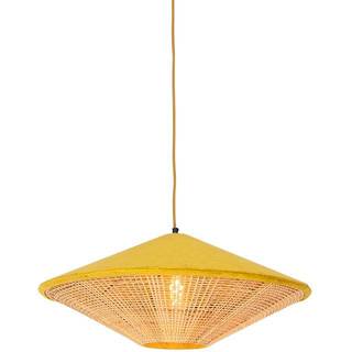 Rustik pendellampe gul fløjl med rattan 60 cm - Frills Can