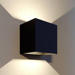 Lindby udendørs LED-væglampe Glyn, sort, metal, 12 cm, IP44