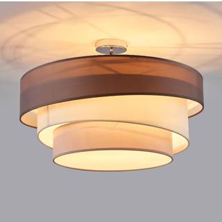 Lindby Melia loftlampe, brun/grå, tekstil, Ø 56cm