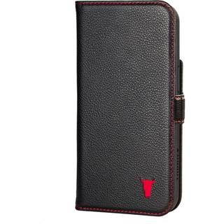 iPhone 13 Mini Leather Case (with Stand function) - Black with Red Detail
