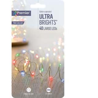 Premier 40 LED Batteridrevet Multifarvet Lyskæde - 3,9 meter
