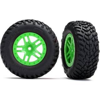 Traxxas - TRX5892G - Tires & wheels, assembled, glued (SCT Split-Spoke green wheels, SCT off-road racing tires, foam inserts) (2) (4WD f/r, 2WD rear)