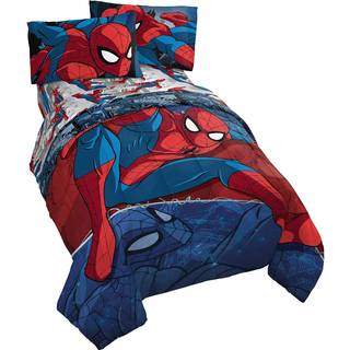 Jay Franco Marvel Spiderman Burst 5 stykker Full Bed Set - Inkluderer Reversible Comforter & Sheet Set - Bedding - Super Soft Fade Resistent Micr