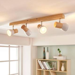 Lindby loftlampe Thorin, 67 cm, 4 lyskilder, hvid, træ, E14