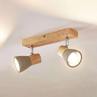 Lindby Filiz spotlight, 2 lyskilder, 27 cm, træ, beton, E14