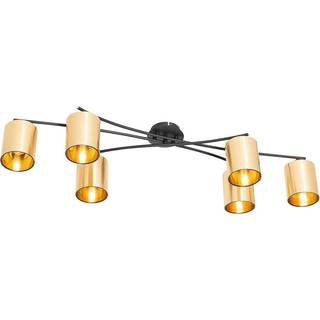 Moderne loftslampe sort med guld 6-lys - Lofty