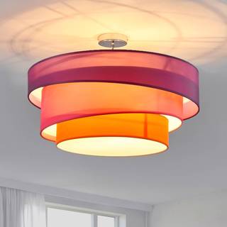 Lindby Melia loftlampe, lilla/pink/orange, tekstil, Ø56cm