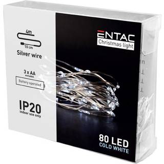 4 m. kold hvid LED julelyskæde - 80 LED, indendørs, batteri