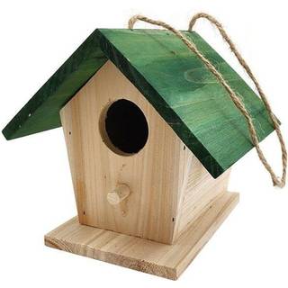 Fuglehus i Træ - 17x16x15cm - Grøn Tag - WeDoBetter.dk