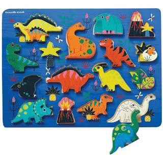 Crocodile Creek Wood Puzzle and Playset 16 Chunky Wooden Pieces Stand-up med legescene p? bagsiden i alderen 2+ dinosaurier