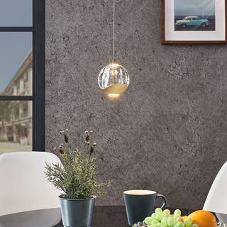 Lucande LED-pendellampe Hayley, Ø 9 cm, guldfarvet, glas