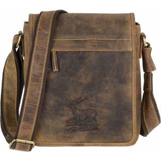 Umhängetasche Leder 24x27cm mit Hirsch "Vintage" antikbraun 1748A-STAG3 | Greenburry.de