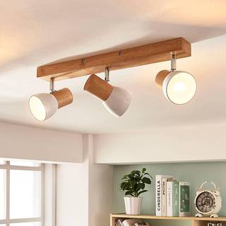 Lindby loftlampe Thorin, 47 cm, 3 lyskilder, hvid, træ, E14