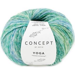 Katia Yoga 205 Grøn-blå Indhold:45% Bomuld, 42% ren ny uld, 13% polyamid Vægt/længde:50 g = ca. 200 m Anbefalede pinde:4 - 5 mm Strikkefasthed:10 cm x 10 cm = 17 m x 23 r Kan vaskes på skånsom maskinvask, maks. 30ºC / Tørres fladt.