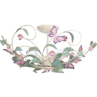 Loftlampe BUTTERFLY, creme/grøn/rosa, rustfrit stål, 3 lyskilder