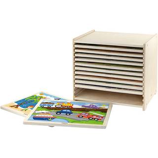 VIGA Puslespilsreol m. 12 puslespil, 12x16 brikker