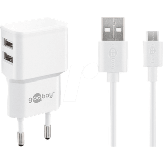 Micro-B 230V 2 x USB oplader - 2.4A - Hvid - 1 m