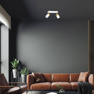Loftspot Joker, hvid/guld, 2 lyskilder Joker Eko-Light, dæmpbar, Hvid/opal, Stue/spisestue, Metal, Moderne,