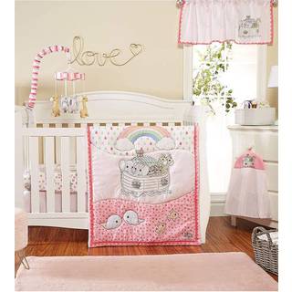 Hverdagsb?rn dyrebare ?jeblikke Noahs Ark 4 Pc krybbe senget?j til piger b?rnehave inkluderer baby seng quilt -monteret ark st?v ruffle og ble st