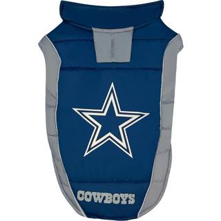 NFL Dallas Cowboys puffervest til hunde og katte, strrelse Large. Varm hyggelig og vandtt hundefrakke til sm og store hunde/katte. Bedste NFL-