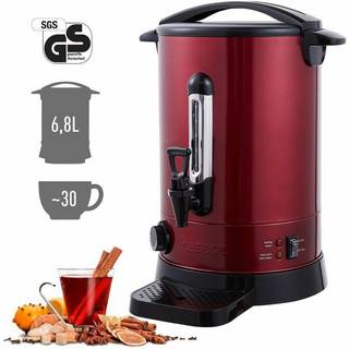 Arebos® Gløggkedel 6,8 l termostat, udløbshane, overophedningsbeskyttelse - rød
