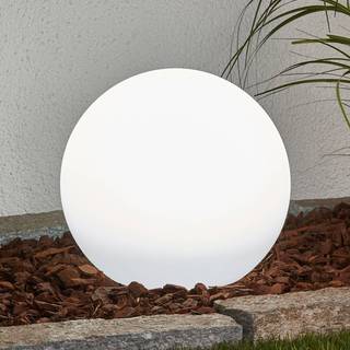 Lindby LED-solcellelampe Lago, Ø 25 cm, kugle, jordspyd, hvid