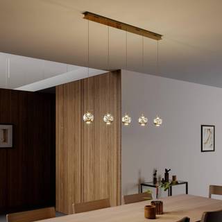 Lucande LED-pendellampe Hayley, 96 cm, 5 lyskilder, guld, glas